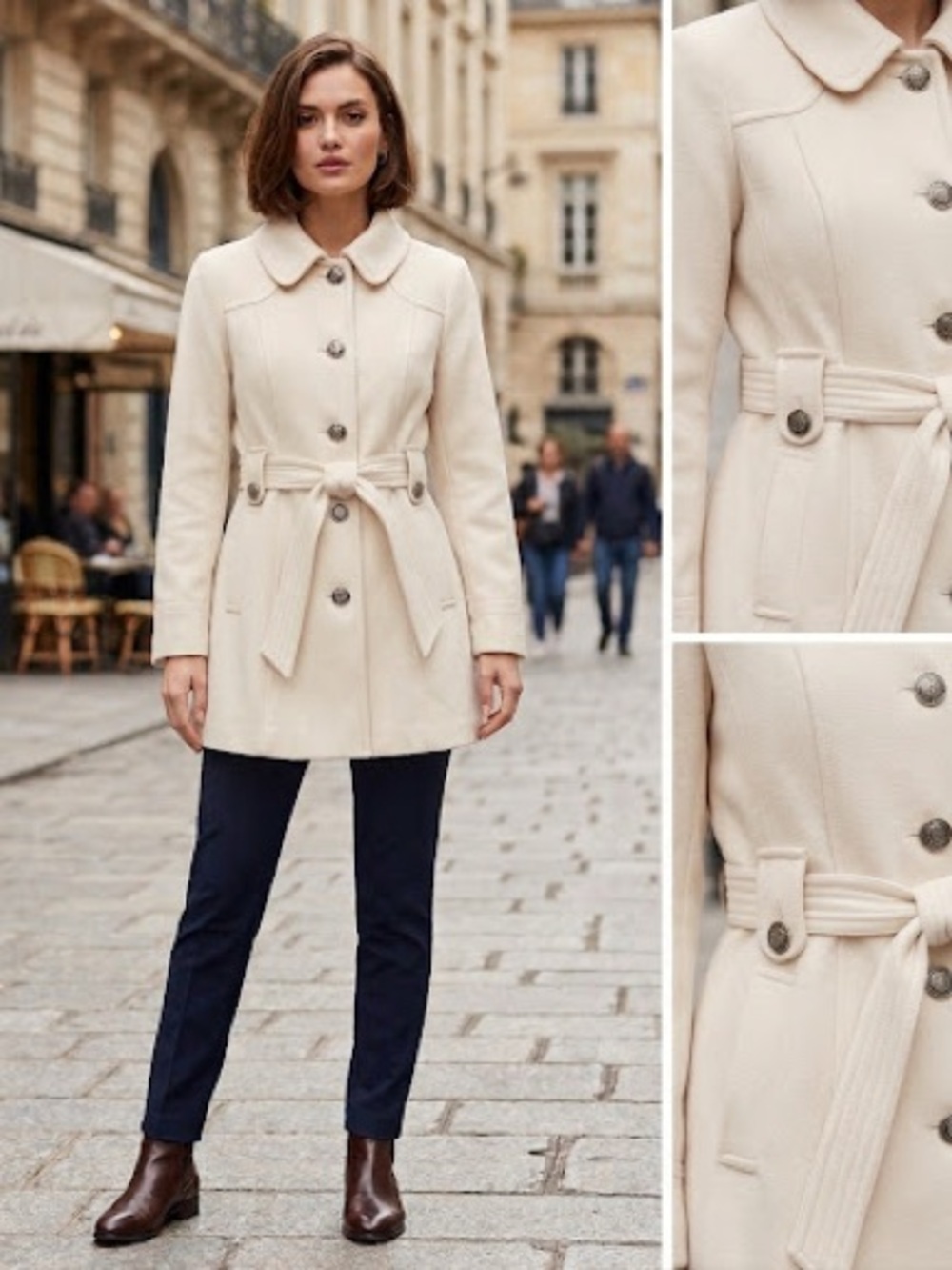 Kensie Ladies Cream Belted Pea Coat